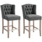 Counter Height Bar Stools Set of 2, Upholstered Bar Chairs with Nailhead Backrest and Footrest, Charcoal Grey