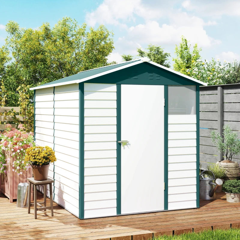 9' x 6' Garden Shed, Outdoor Storage Patio Shed w/ Sloped Roof, Lockable Door for Patio Lawn, Green