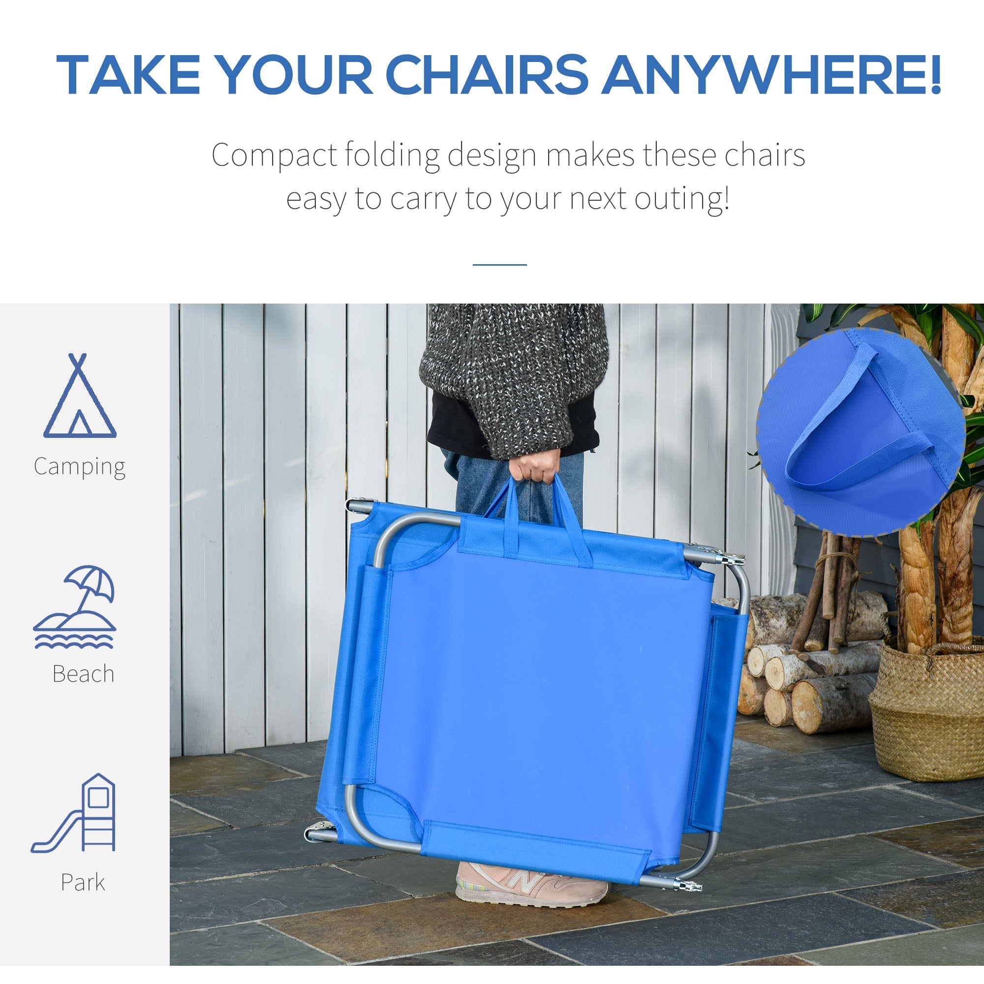 Outsunny Portable Folding Beach Lounger Reclining Outdoor Chair Patio Sun Lounge Bed Camping Cot Blue Durable 