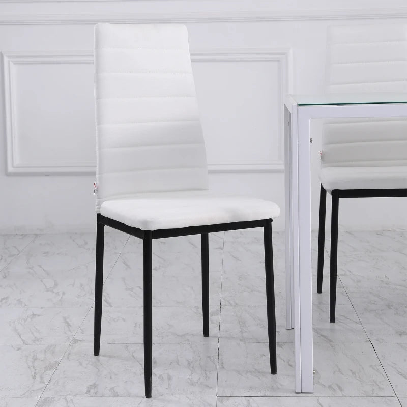 High Back Dining Chairs, Modern Upholstered Linen Fabric Accent Chairs with Metal Legs for Kitchen, Set of 4, White