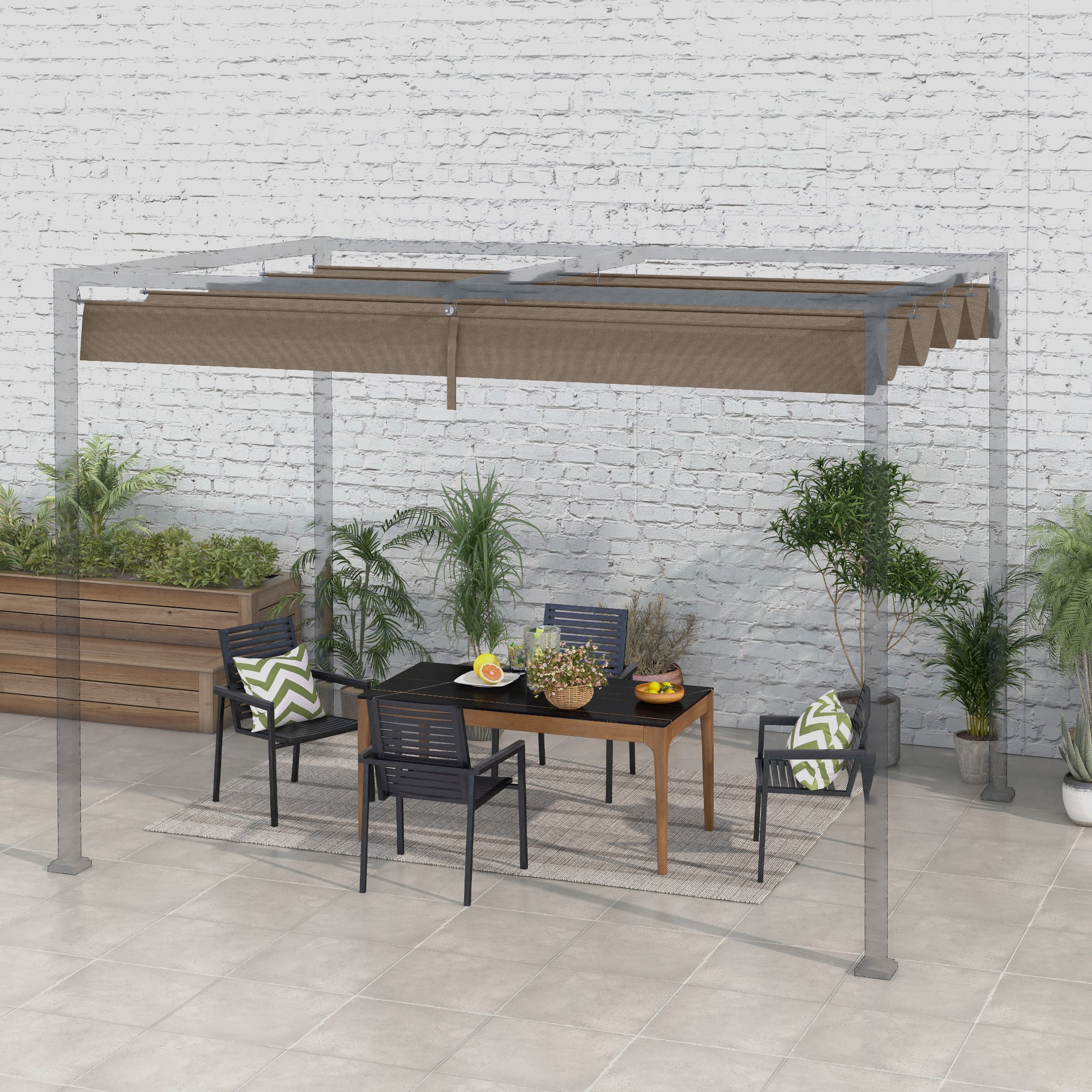Outsunny Pergola Canopy, Retractable Sun Shade Cover for 9.8' x 7.1' Pergola, UV30+ Protected, Coffee 