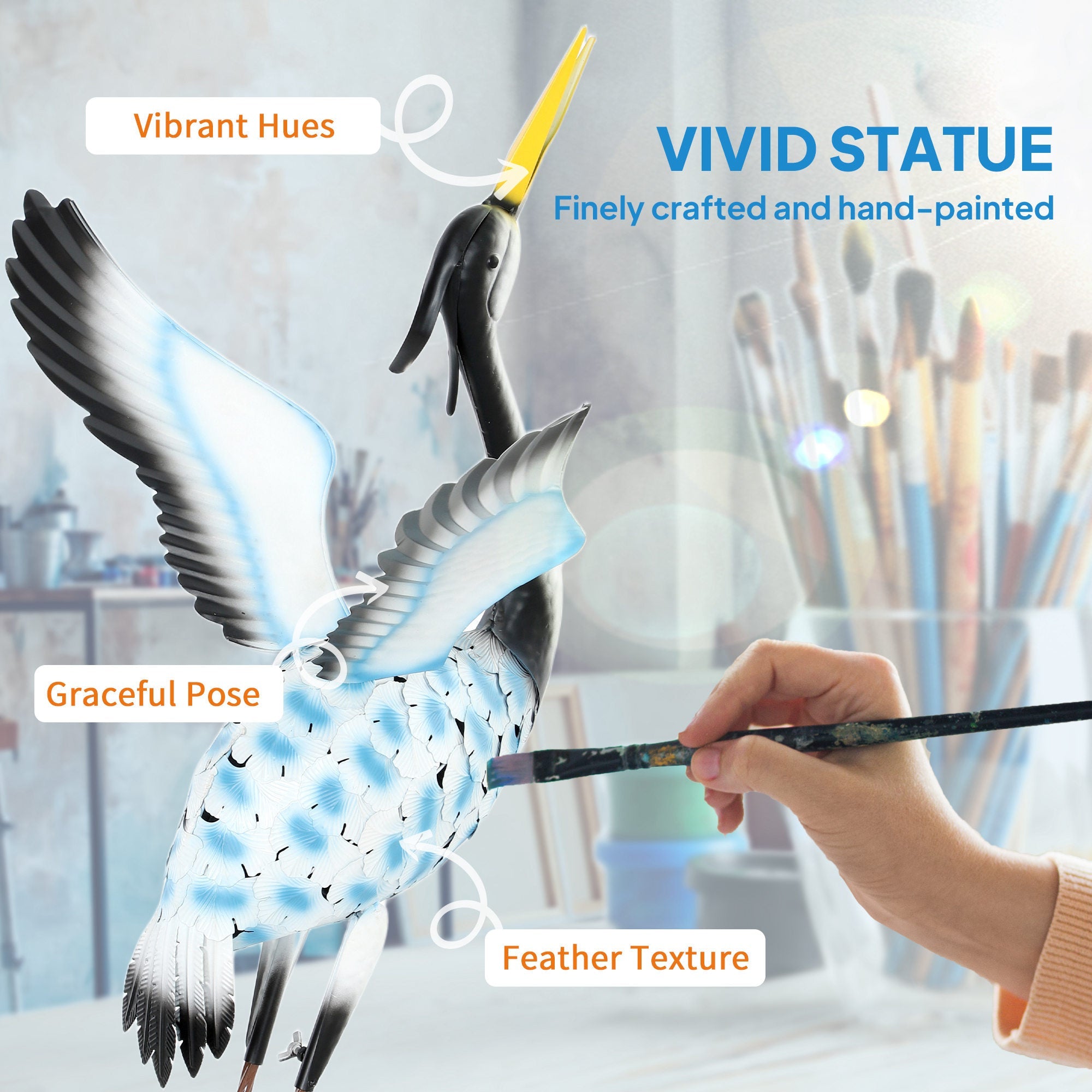 Outsunny Flying Crane Garden Statue, 42.5" Standing Lawn Ornament, Steel Garden Decor Bird Statue with Stakes for Lawn Patio Backyard Decoration, Mixed Colour 