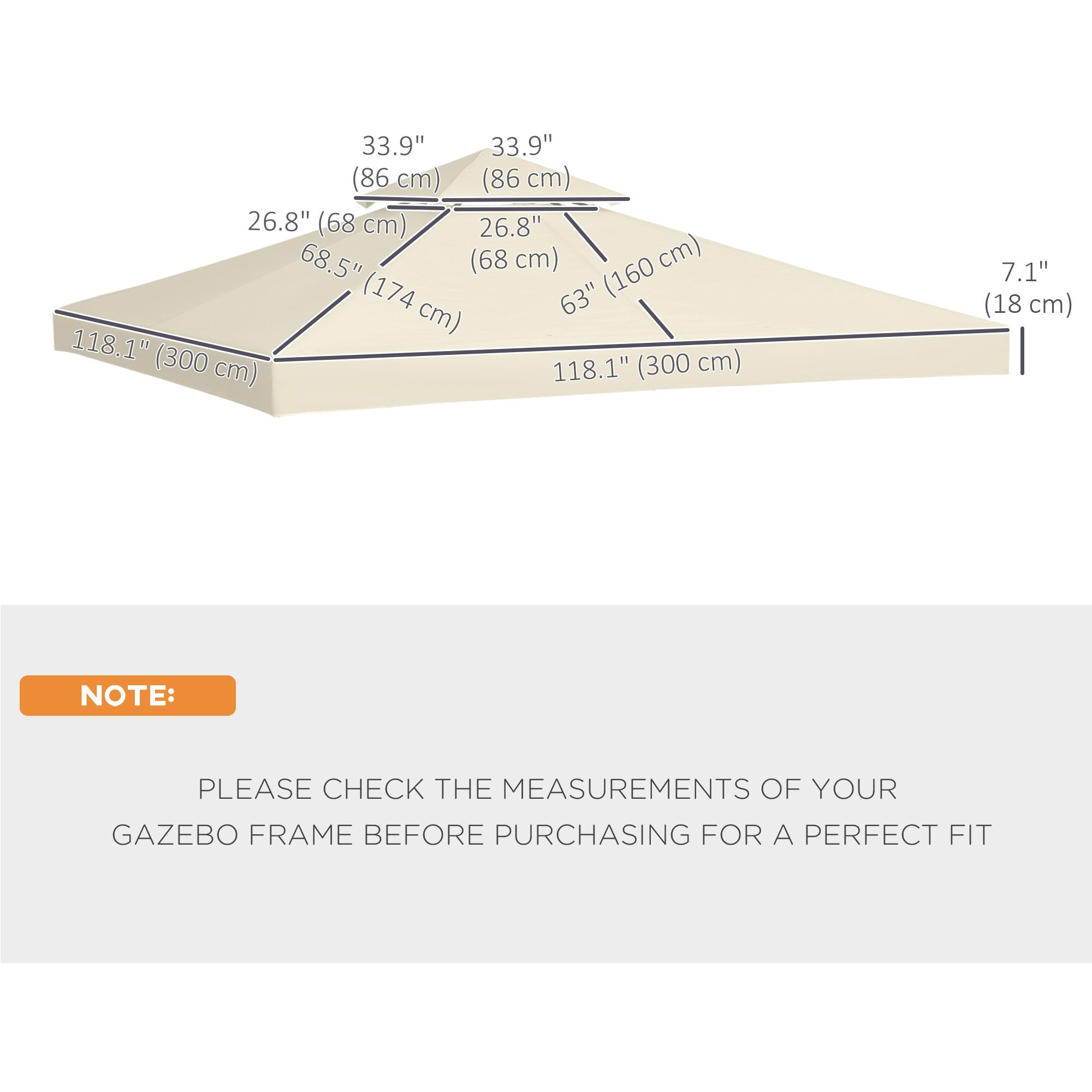 Outsunny Gazebo Refresh: 98" Square Canopy Replacement Top, Cream White Outdoor Garden Sun Shade, 2-Tier UV Cover 