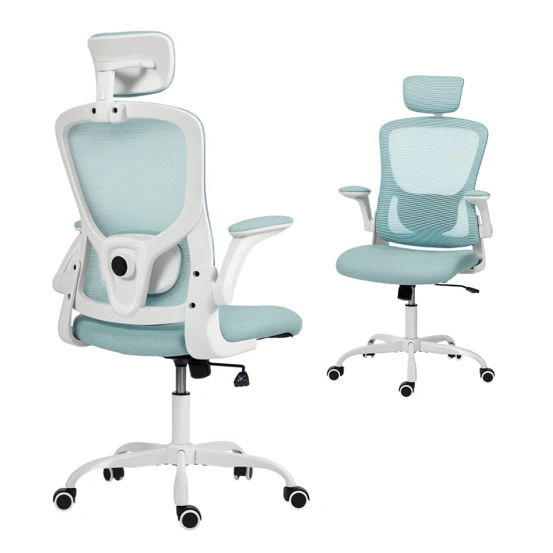 Ergonomic Office Chair, Mesh Desk Chair with Adjustable Headrest, Lumbar Support and Height, Tilt Function, Light Green
