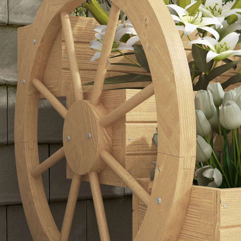 Wooden Wagon Planter Box, 3-Tier Raised Garden Bed, for Vegetables Flowers Herbs, 24" x 24" x 22", Natural