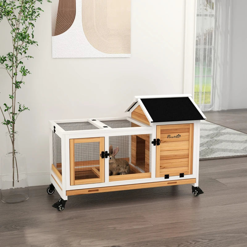 Rabbit Cage with Wheels, Ramp, Run, Tray for Indoor Outdoor, Suitable for Rabbit, Guinea Pig, Yellow