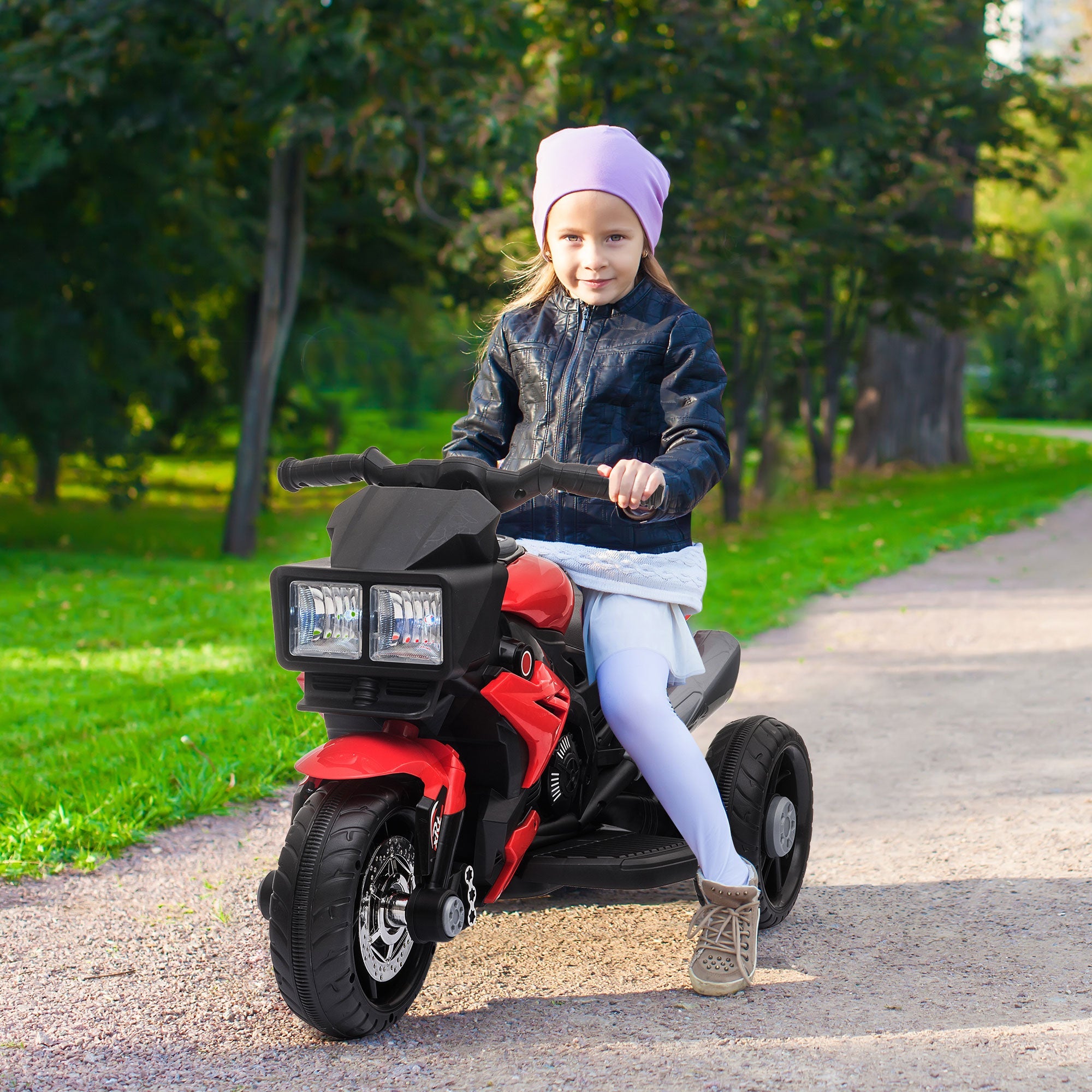 Aosom Kids Electric Motorcycle Ride-On Toy 6V Battery Powered with Music Horn Headlights Red 