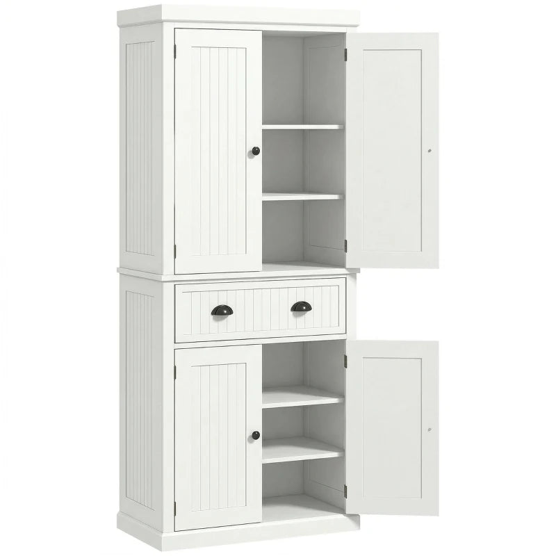72" Kitchen Pantry, Freestanding Storage Cabinet with Drawer, Doors, Cream White