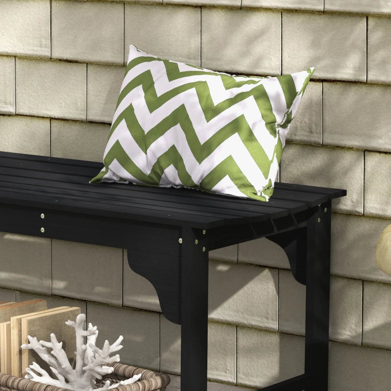 Wooden Garden Bench, Patio Double Park Bench with Slatted Seat, Front Porch Backless Bench, Black