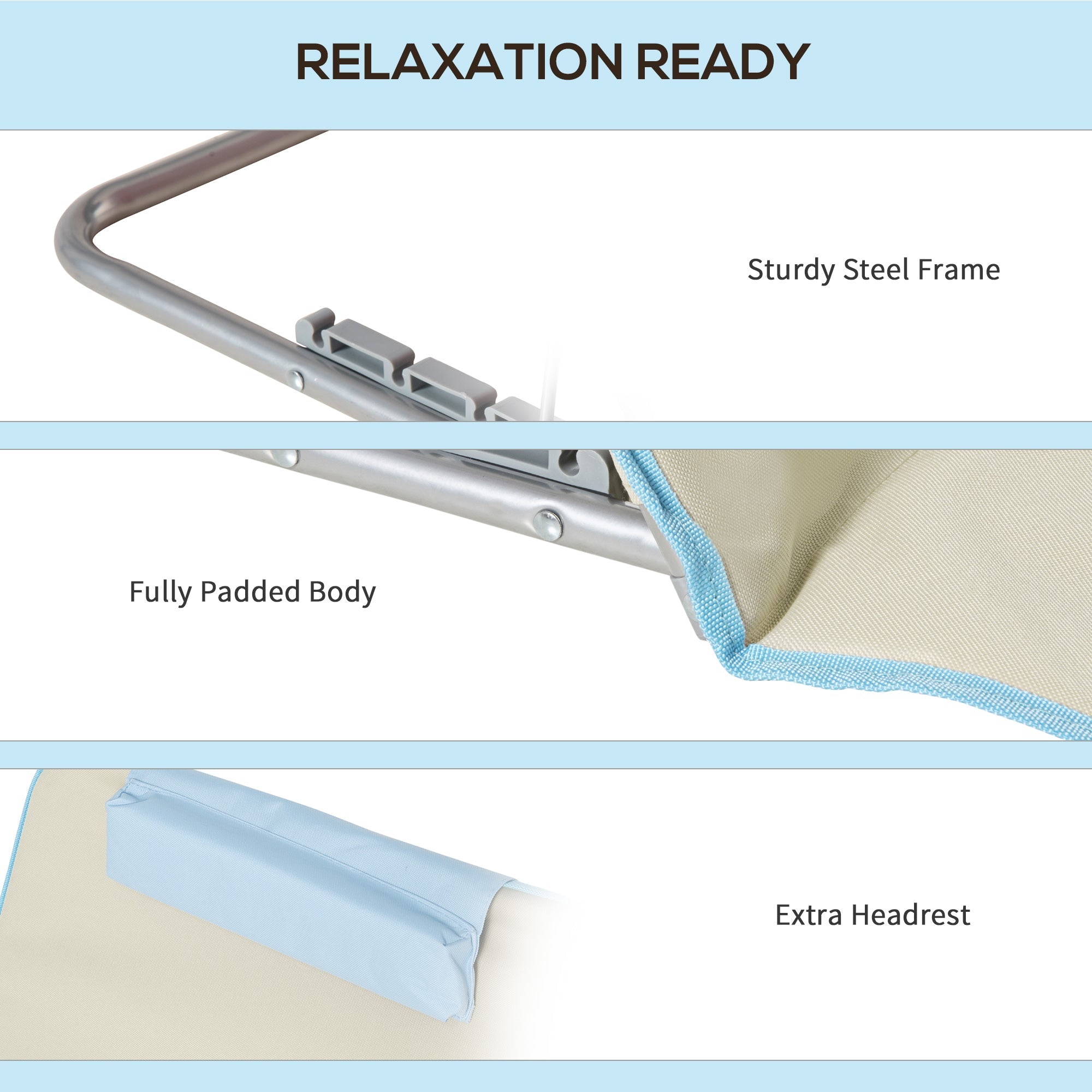 Outsunny Set of 2 Beach Lounge Chair, Folding Ground Beach Mat w/ Adjustable Back, Steel Frame, Head Pillow and Carry Bag, Beige 
