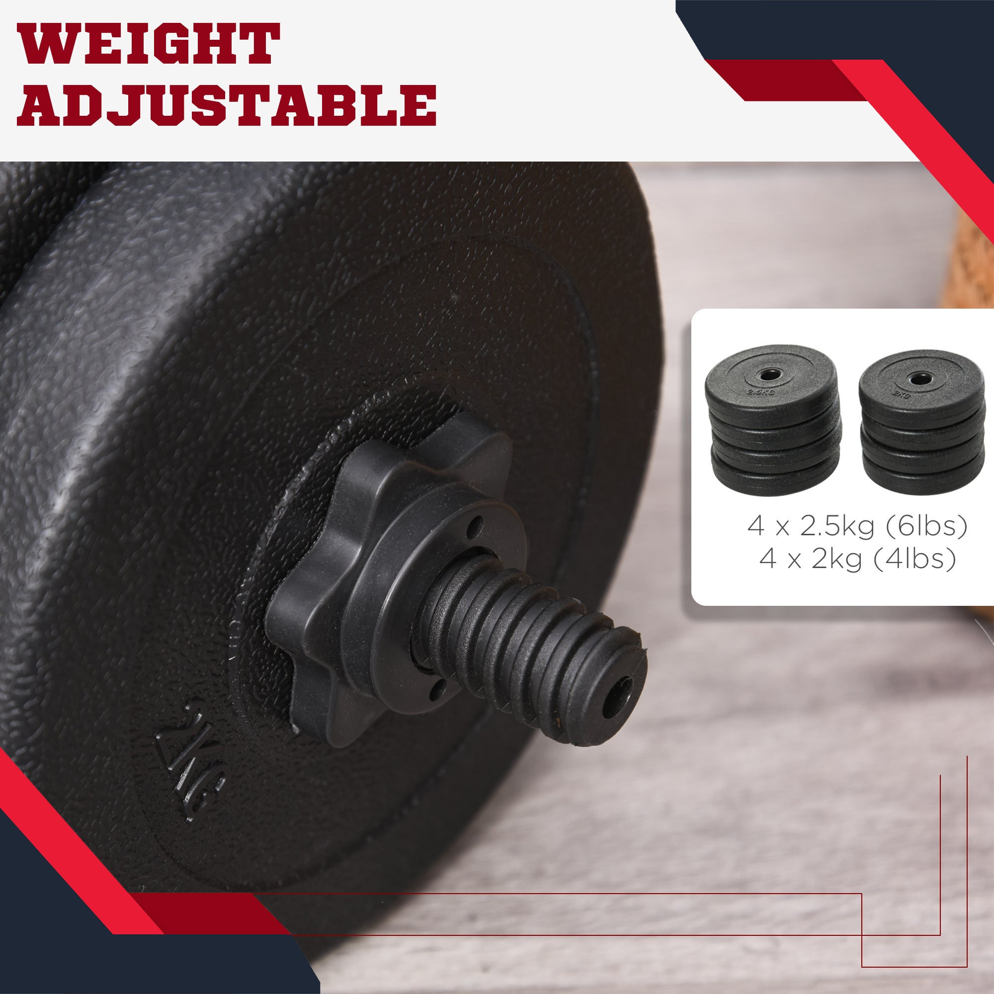 Soozier Adjustable 2 x 22lbs Weight Dumbbell Set for Weight Fitness Training Home Gym Equipment Black Pair 
