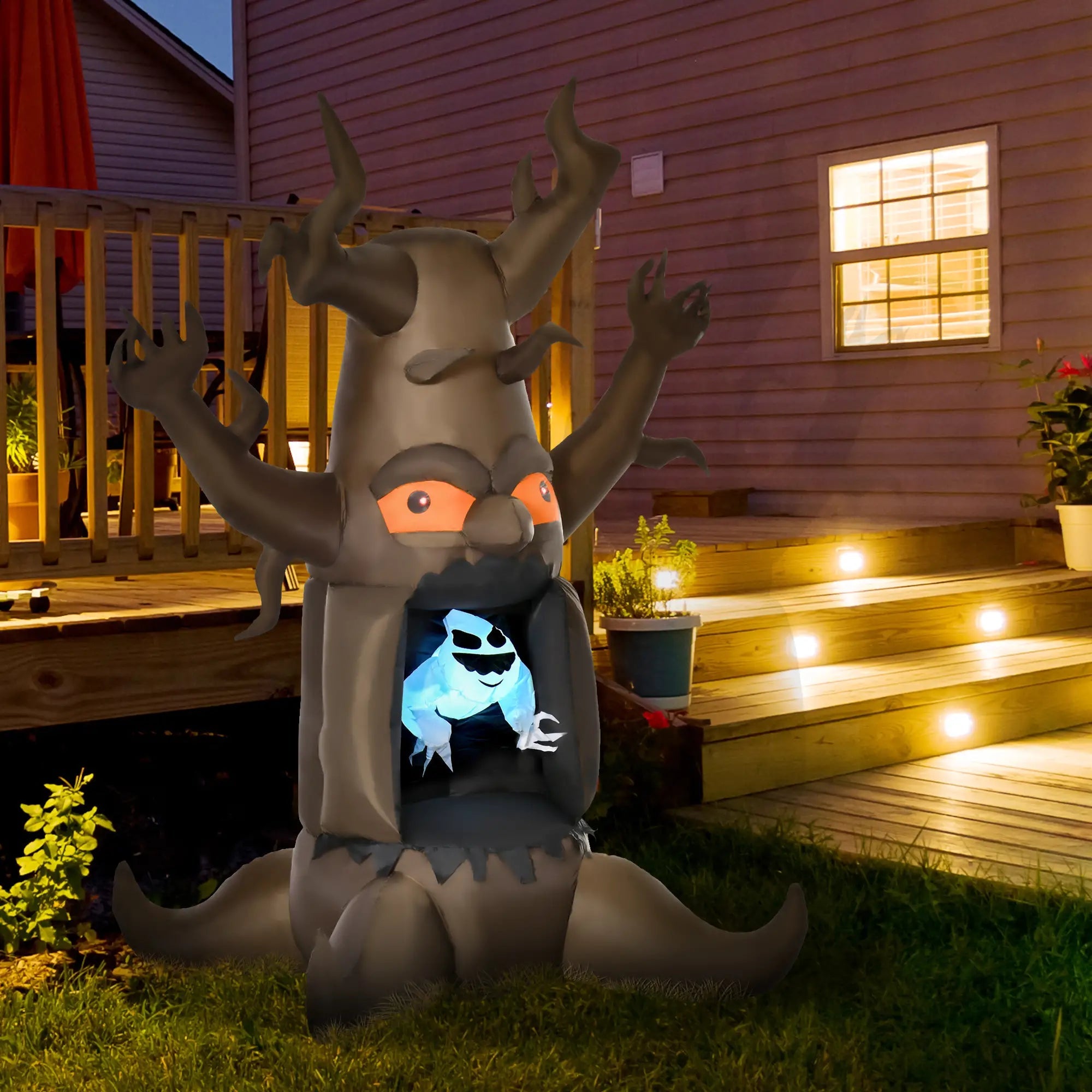 HOMCOM Inflatable Haunted Tree – LED Lighted Halloween Decoration with Owl, Ghost, and Pumpkins 
