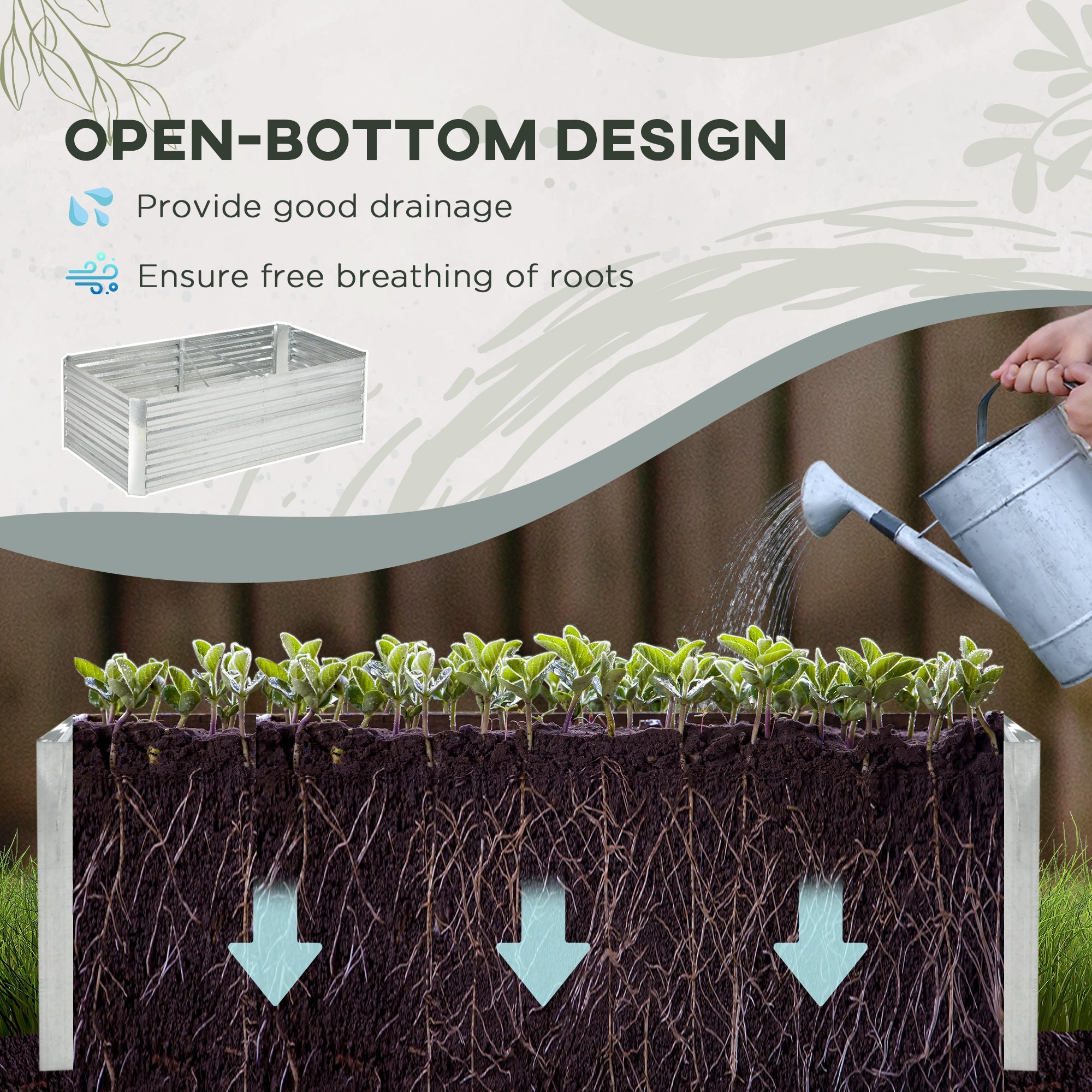 Outsunny Galvanized Steel Raised Garden Bed: 71"x35"x23" Outdoor Planters with Reinforced Rods in Silver 