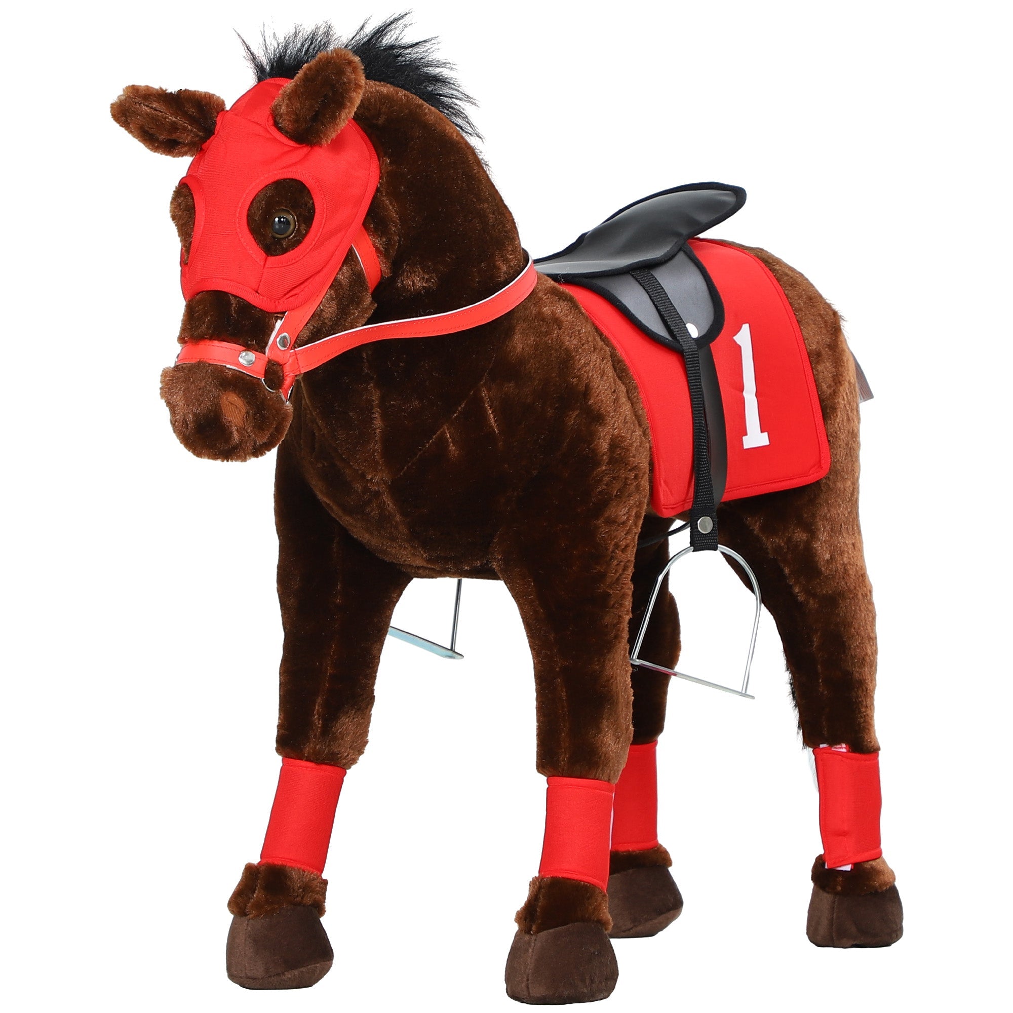 Qaba Kids Ride On Horse w/ Neighing Sound, Saddle, Stirrups, for 3-8 Years 