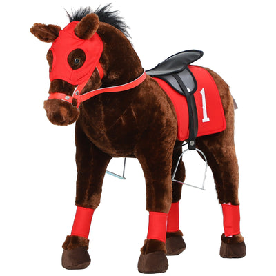 Qaba Kids Ride On Horse w/ Neighing Sound, Saddle, Stirrups, for 3-8 Years 
