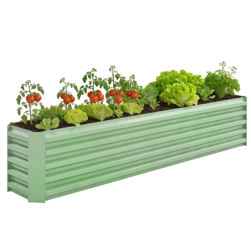 8 x 1.3 x 1.5ft Galvanized Raised Garden Bed, Reinforced Outdoor Planter Box with Open Bottom, Light Green