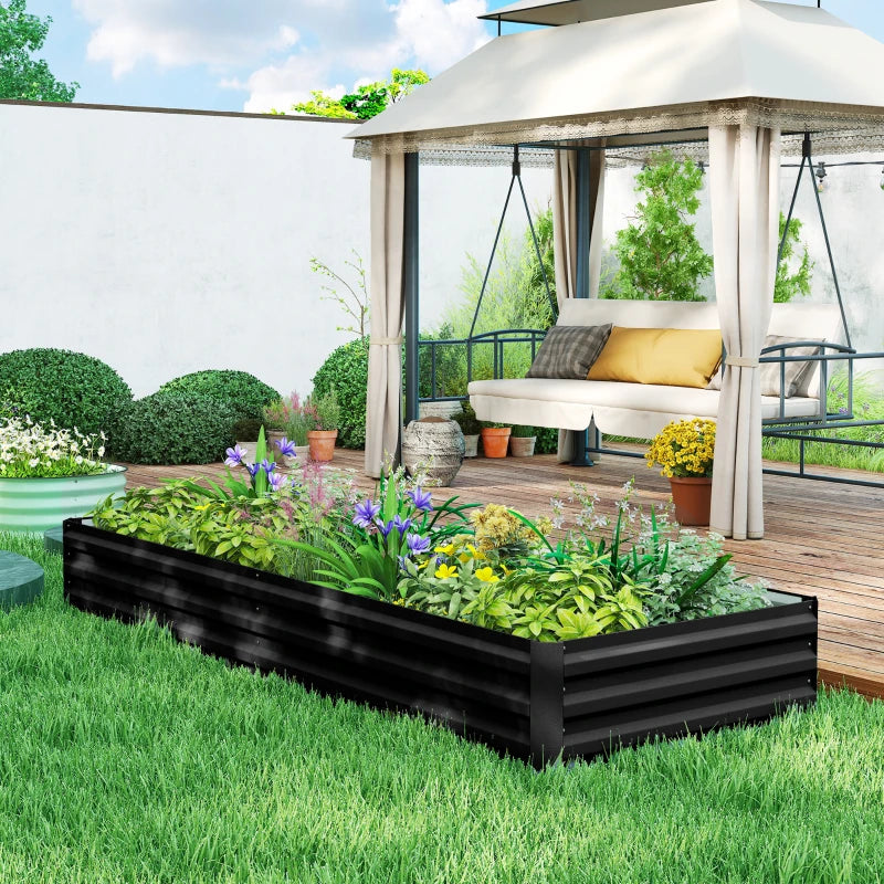 95" x 36" x 12" Galvanized Raised Garden Bed, Metal Elevated Planter Box for Growing Flowers, Herbs, Succulents, Black