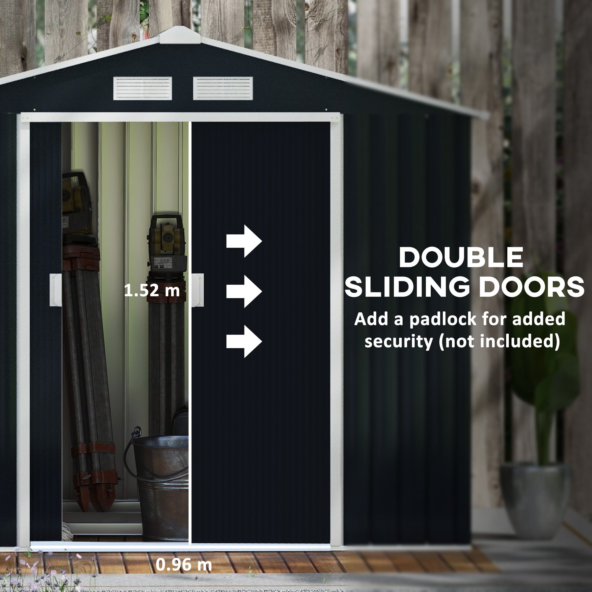 Outsunny Metal Garden Shed 7' x 4' x 6' Outdoor Storage with Foundation Double Doors Dark Grey 