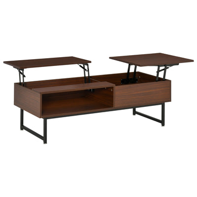 HOMCOM Modern Lift Top Coffee Table with Hidden Storage Compartment Metal Frame Center Table for Living Room Brown 