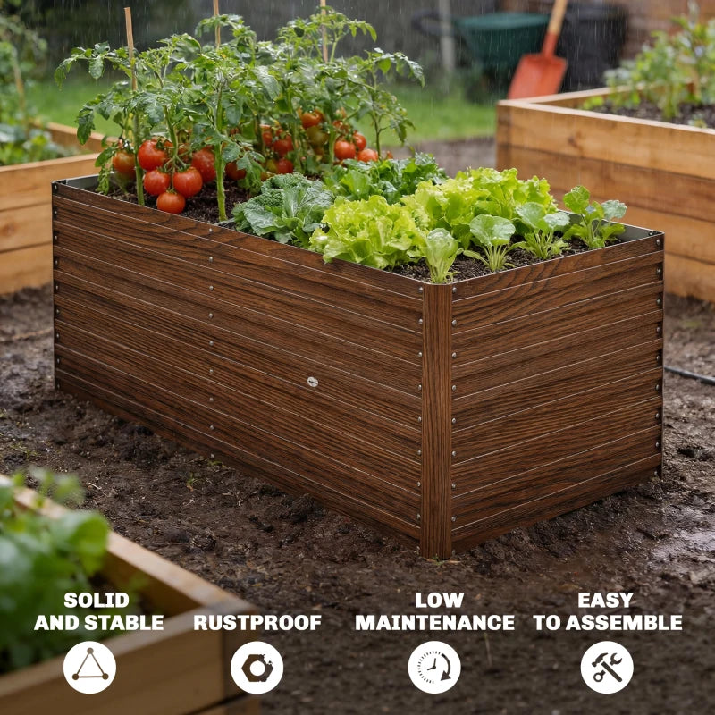 5' x 3' x 2' Raised Garden Bed, Galvanized Planter Box for Growing Flowers, Herbs and Vegetables Dark Brown Wood Effect