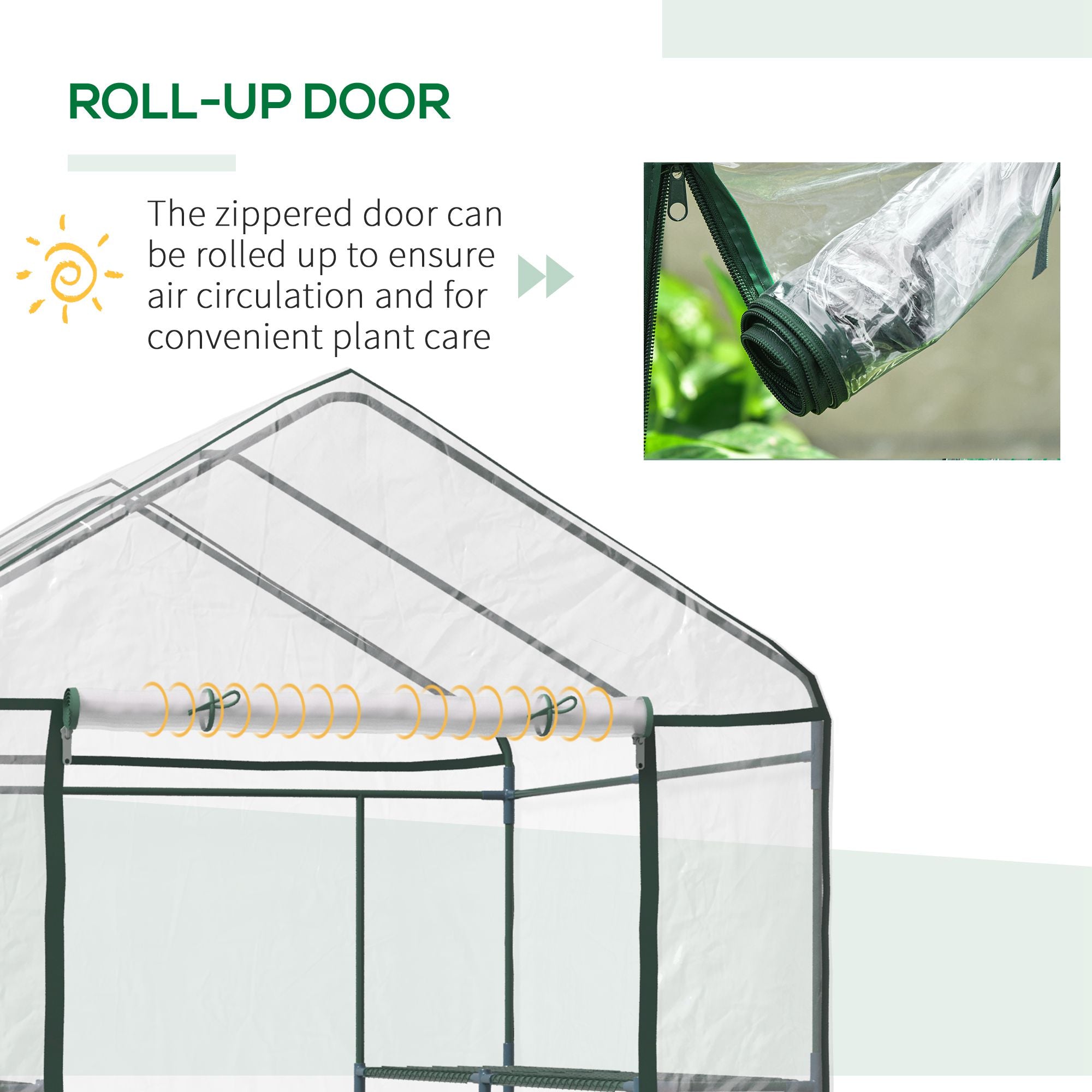 Outsunny 4.7'x4.7'x6.4' Walk-in Greenhouse Kit for Plants Portable Garden Green House Grow Tent Shelving Transparent PVC Cover 