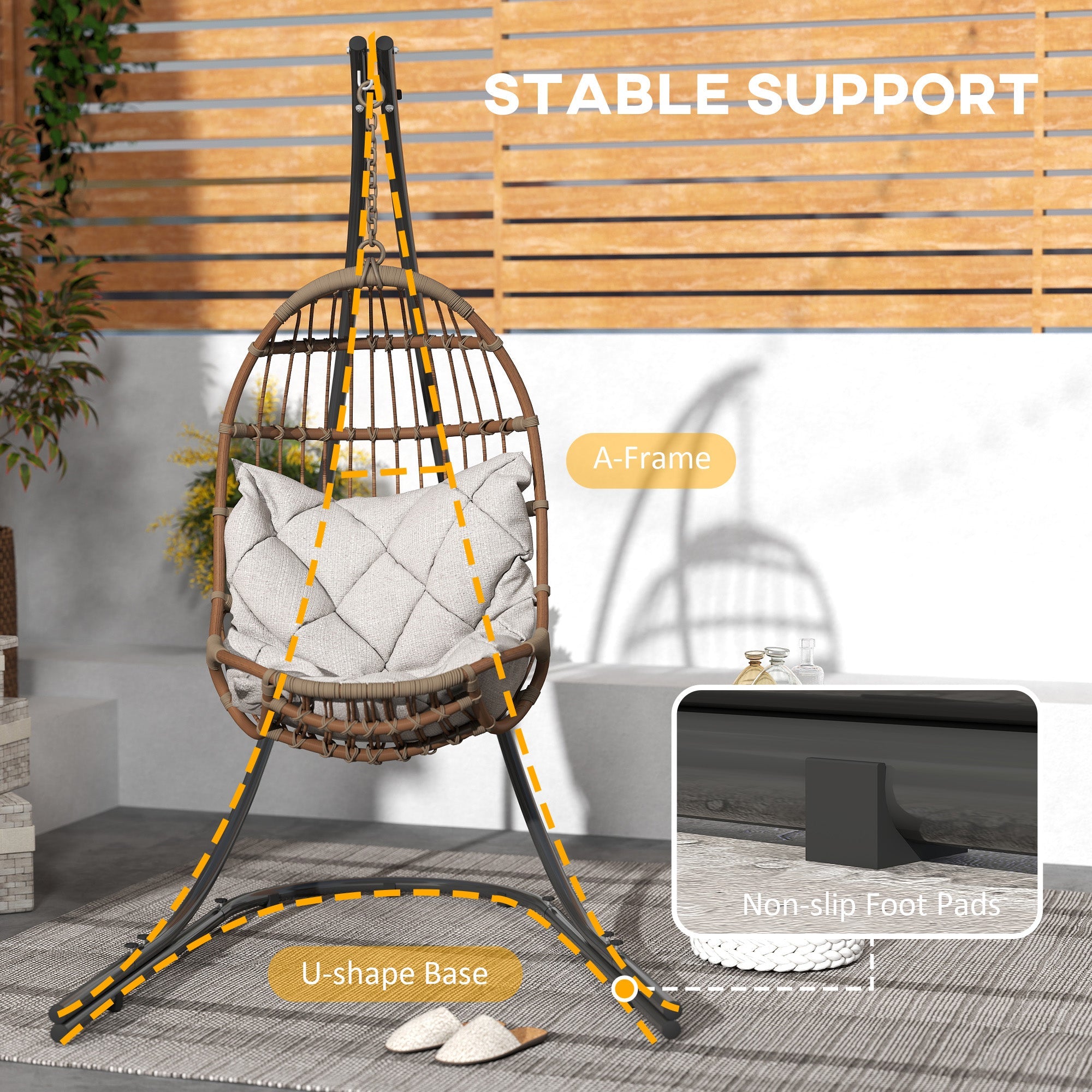 Outsunny Hammock Chair Stand, Heavy Duty Steel Hanging Chair Stand for Swing Chair, Egg Chair, with Extra Large Base, Black 