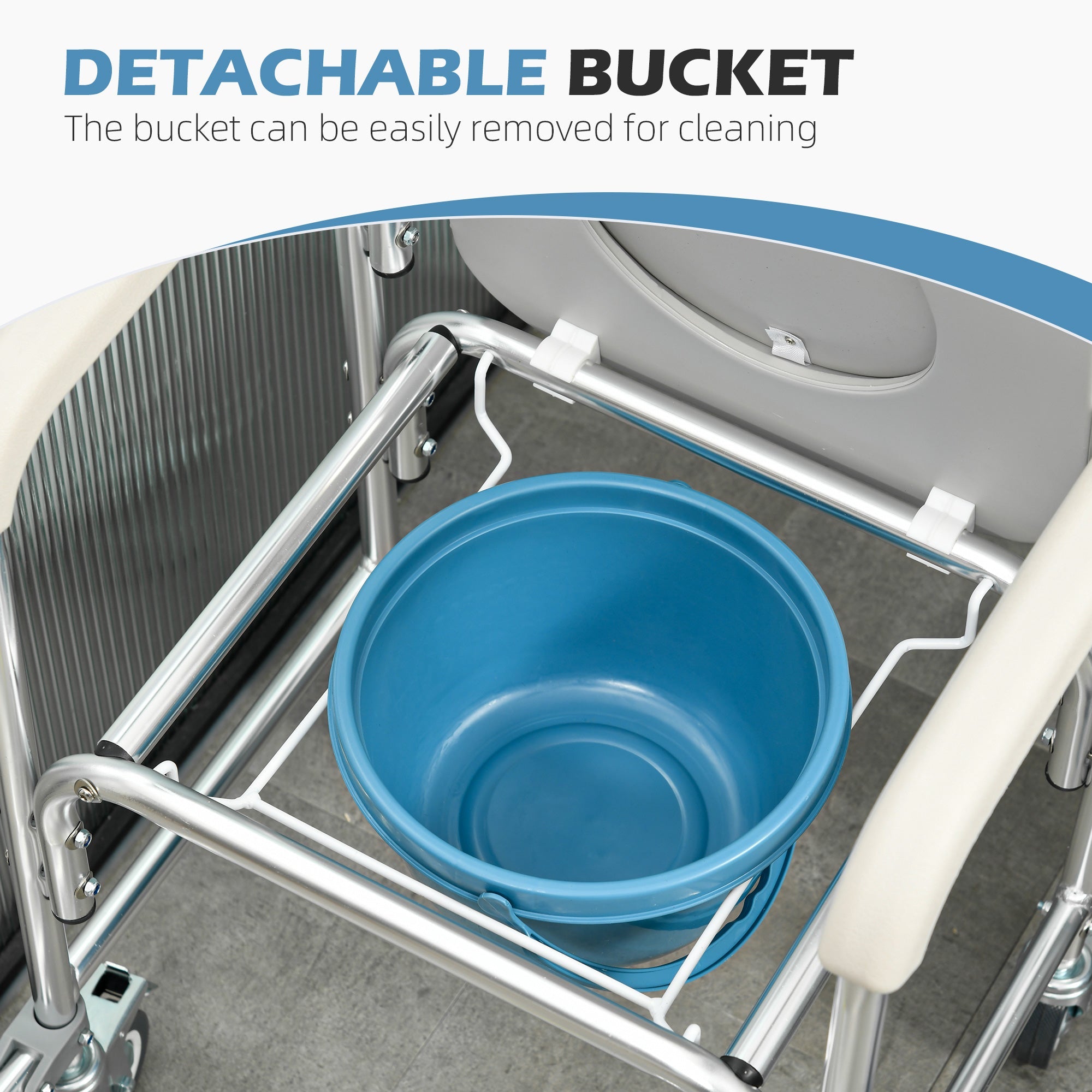 HOMCOM 3-in-1 Shower Commode Wheelchair, Transport Beside Commode Chair with Padded Seat for the Elder, Disabled 