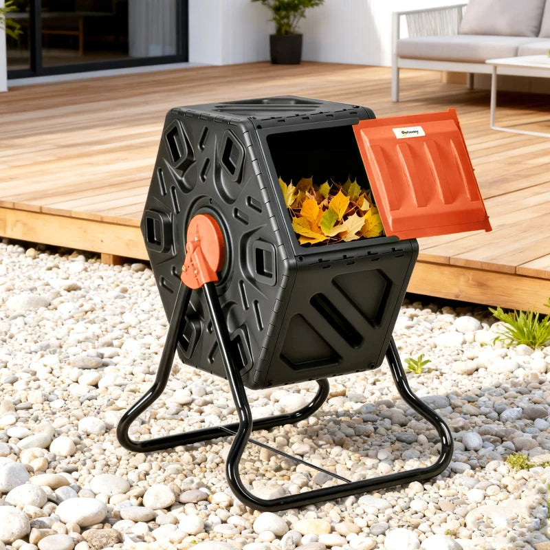 Rotating Composter, Compost Bin with 24 Vents and Steel Legs, 17 Gallon, Orange