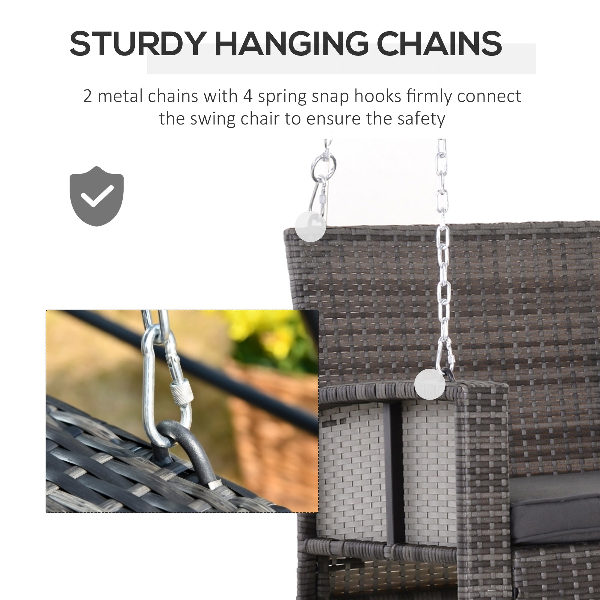 Outsunny 2-person Outdoor Wicker Porch Swing Chair Garden Rattan Hanging Bench with Cushion Yard Double Hammock Sun Lounge Seat, Grey 