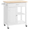Rolling Kitchen Cart with Wood Top and Drawer, Kitchen Island on Wheels for Dining Room, White