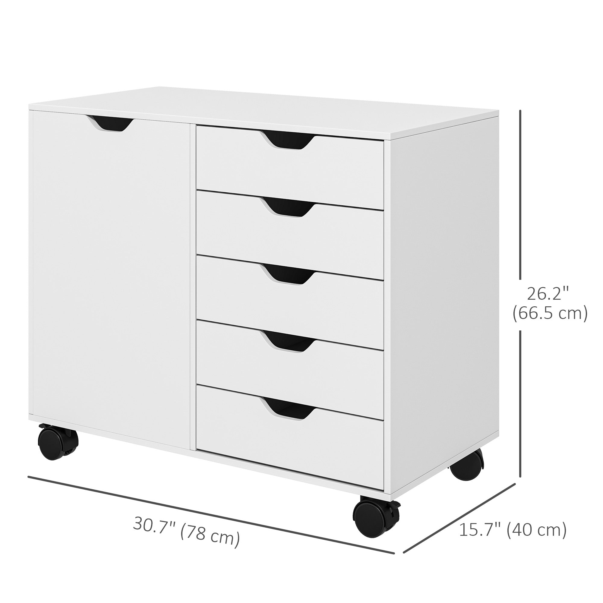 HOMCOM Mobile File Cabinet: 5 Drawers, Adjustable Shelf & Rolling Printer Stand for Study Organization 