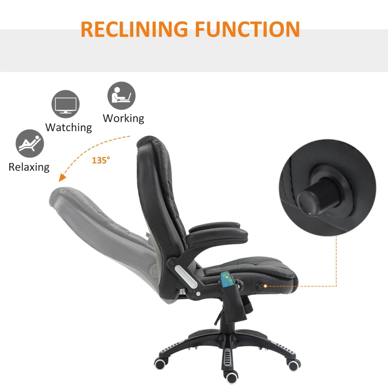 Executive Office Chairs Heated Massage High Back Reclining Office Chair Swivel Leather Adjustable Vibrating Furniture Black