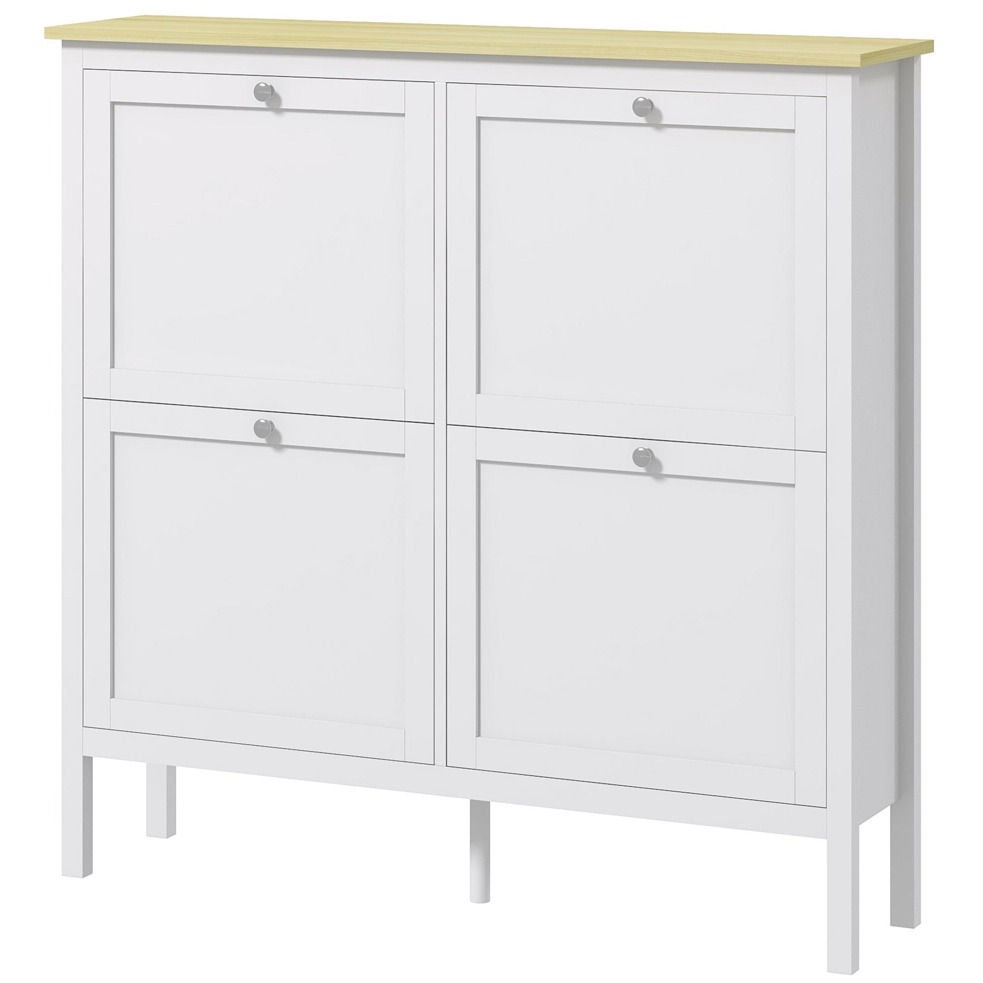 HOMCOM Shoe Chic: Modern Storage Cabinet with 4 Flip Drawers, Adjustable Shelves for 20 Pairs of Shoes, White Finish 