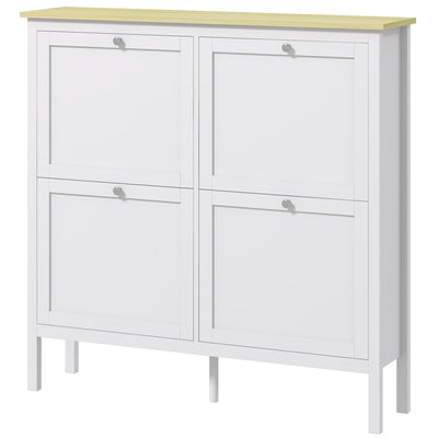 HOMCOM Shoe Chic: Modern Storage Cabinet with 4 Flip Drawers, Adjustable Shelves for 20 Pairs of Shoes, White Finish 