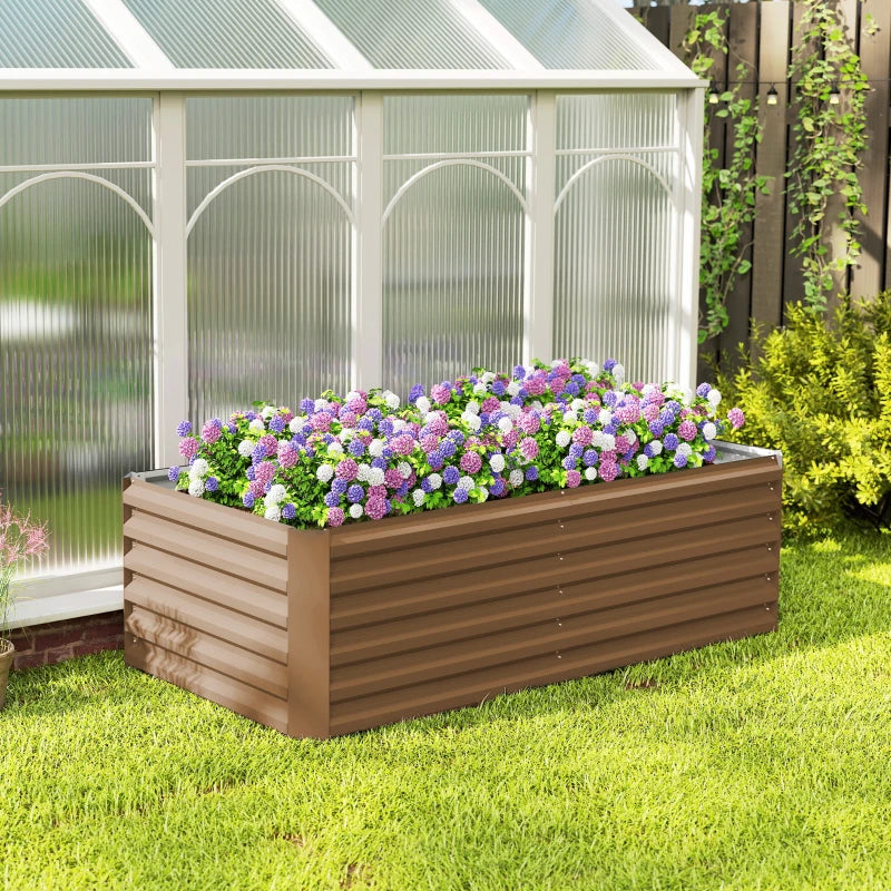 6' x 3' x 2' Raised Garden Bed, Galvanized Planter Box for Growing Flowers, Herbs and Vegetables, Brown