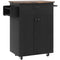 Modern Rolling Kitchen Island Cart with Drawer, Natural Wood Top, Towel Rack, Door Storage Cabinet, Distressed Black