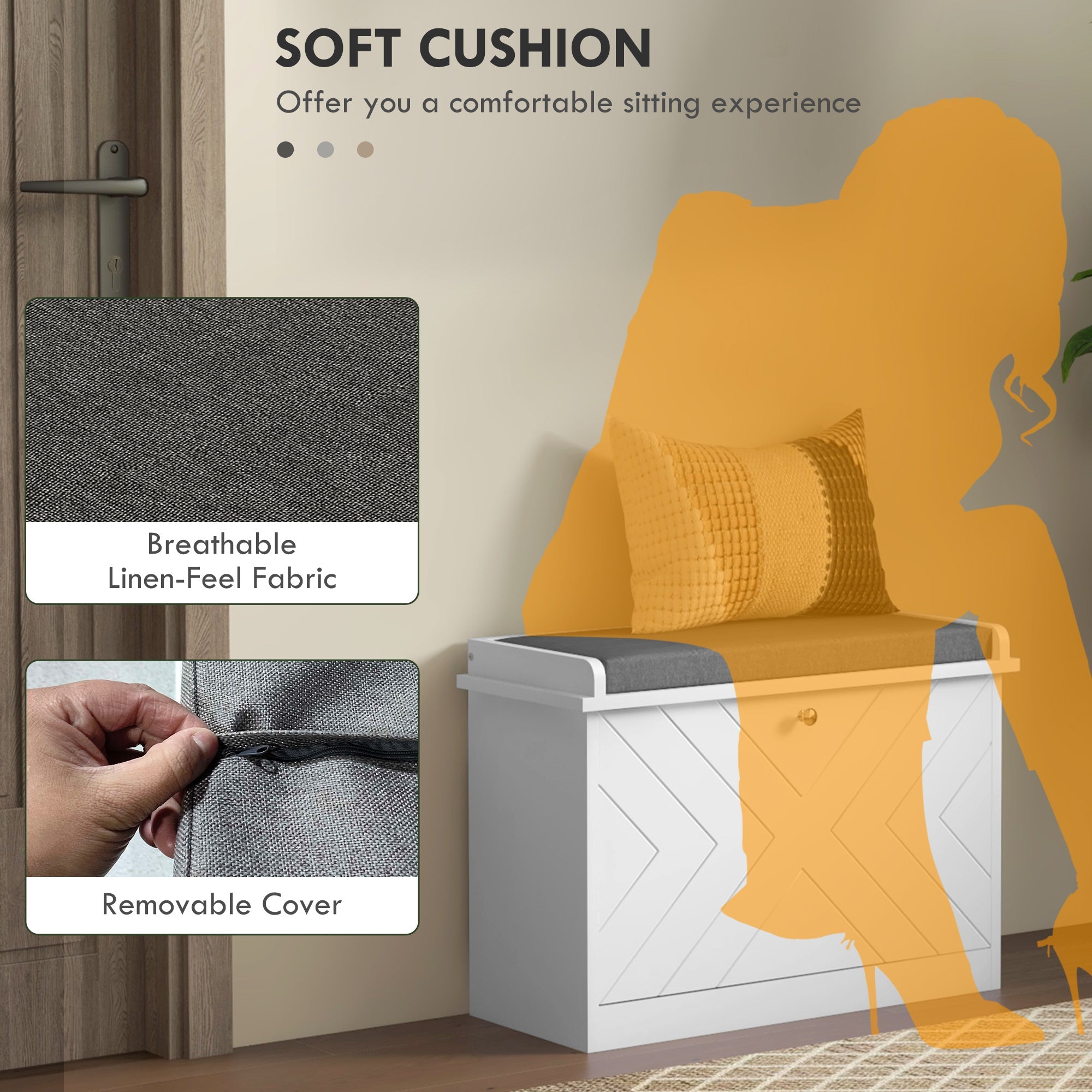 HOMCOM Entryway Shoe Bench with Storage Flip Drawer Adjustable Shelf for 6 Pairs Cushioned Hallway Bench White 