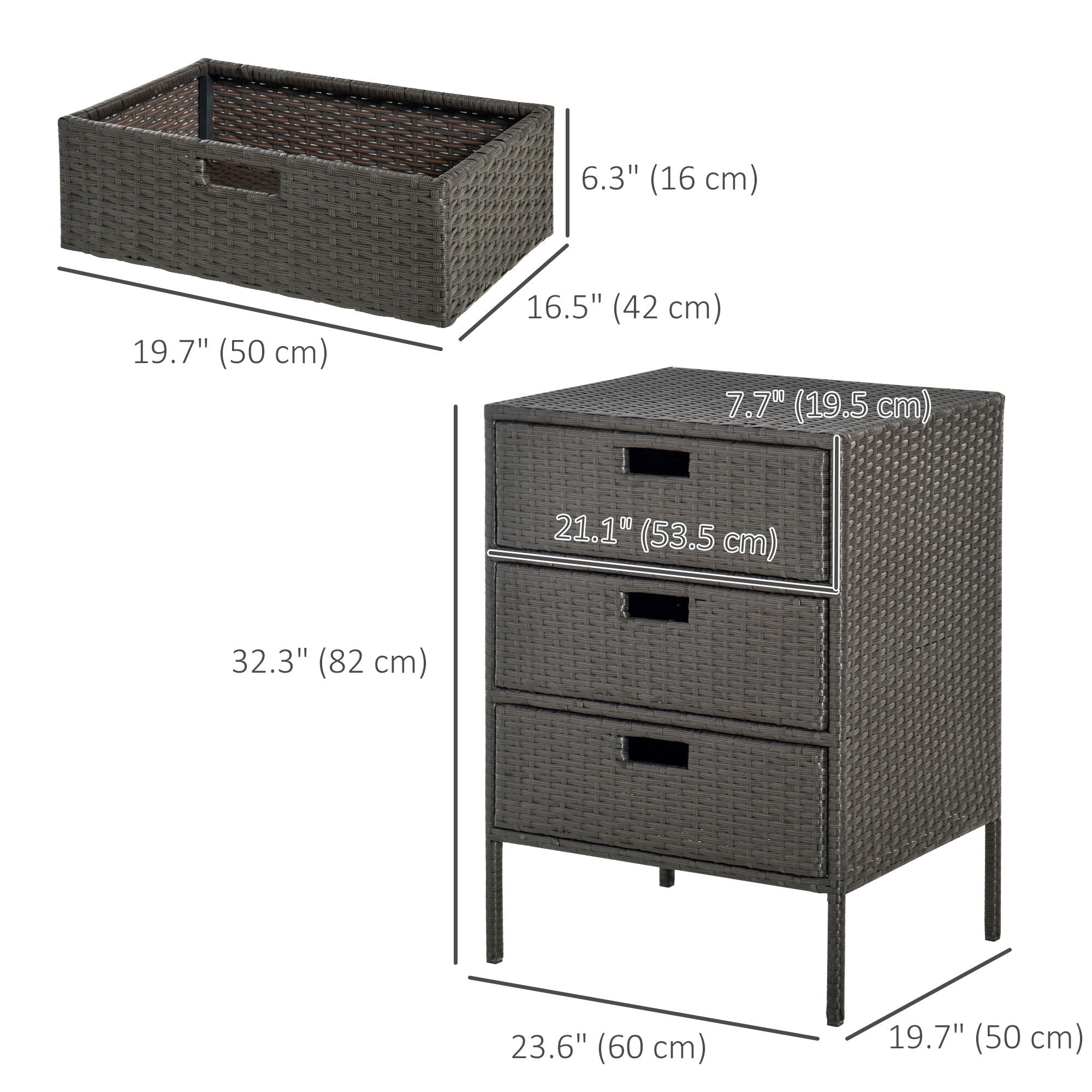 Outsunny Rattan Wicker Patio Organizer 32 Poolside Storage Cabinet with 3 Drawers Bathroom Garden Outdoor 