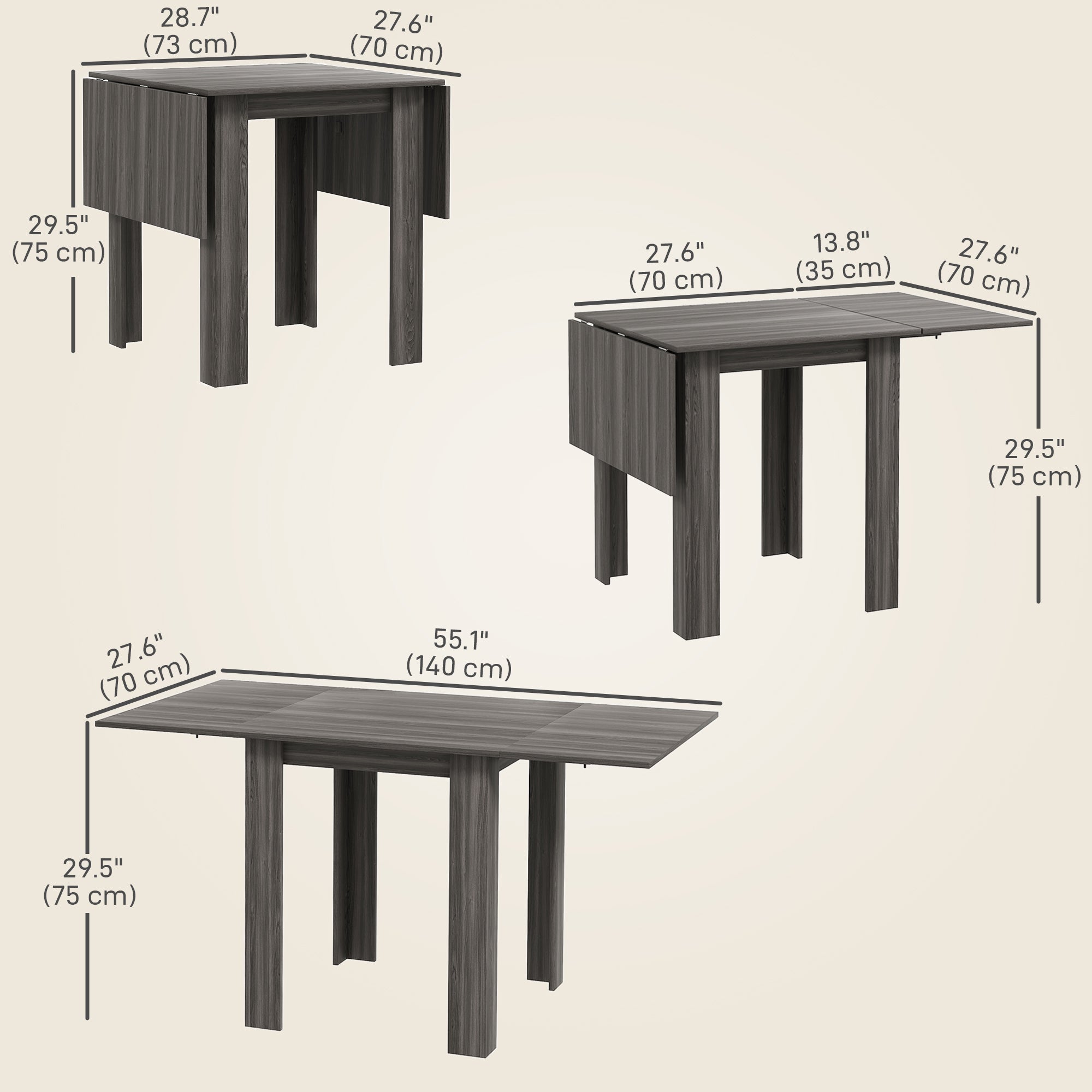HOMCOM Folding Extendable Drop Leaf Kitchen Dining Table for 2-4 People Small Spaces Grey 
