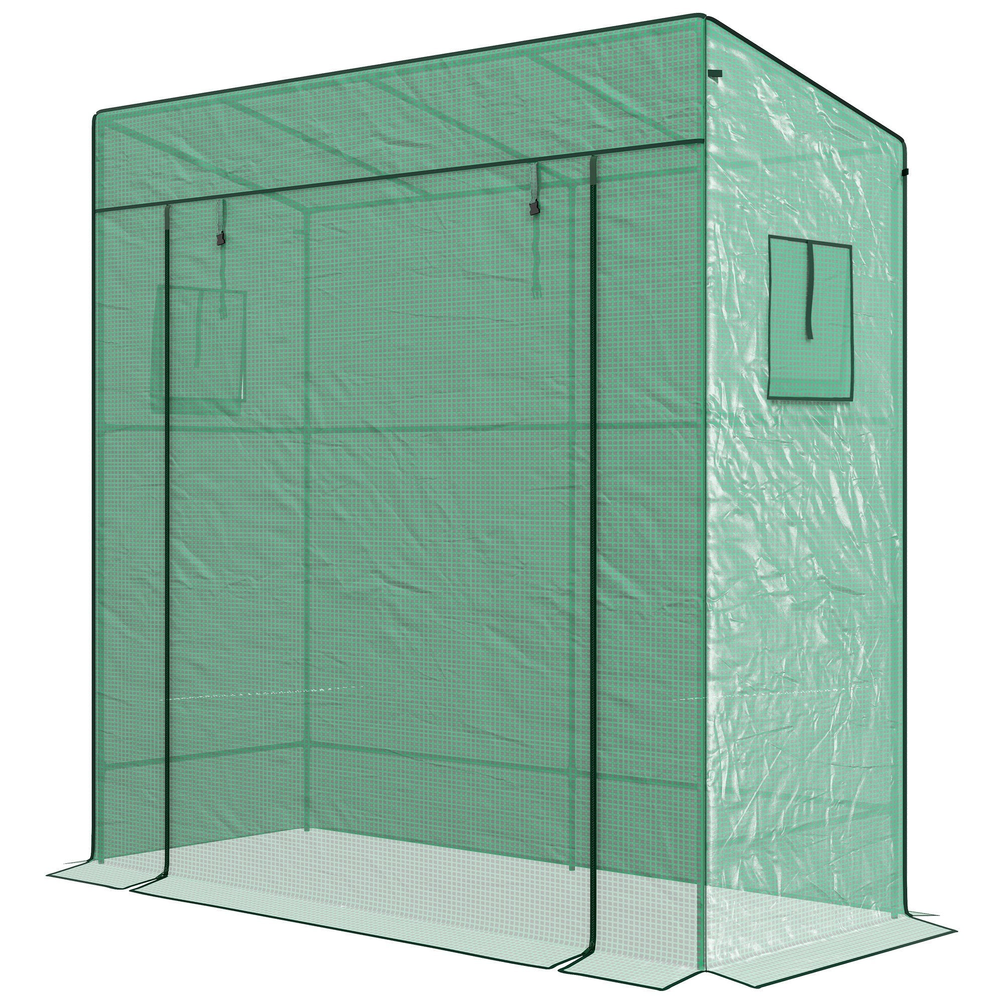 Outsunny Garden Greenhouse Enclave: Walk-In Lean-To with Reinforced PE Cover, Roll-Up Entry Mesh Vents Green 