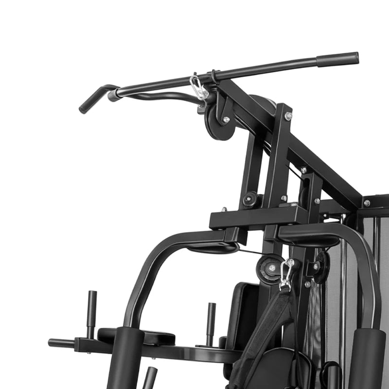 All-in-One Multi-Station Home Gym Workout Machine with Weight Stack, Pulley System & Adjustable Bench – Black