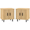 Nightstand Set of 2, Side Table with Shutter Doors, Sofa End Table with Steel Frame, for Bedroom, Living Room, Oak