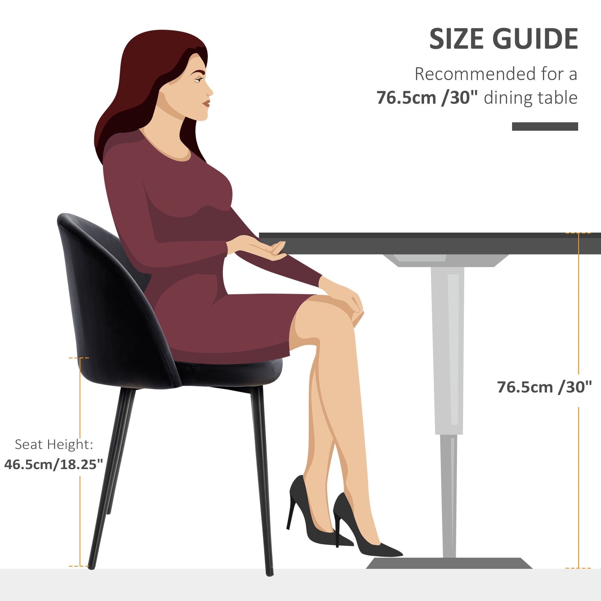 HOMCOM Modern Dining Chairs, Mid-Back Velvet-touch Upholstery Side Chair, Table Chair for Living Room, Dining Room, Black, Set of 4 