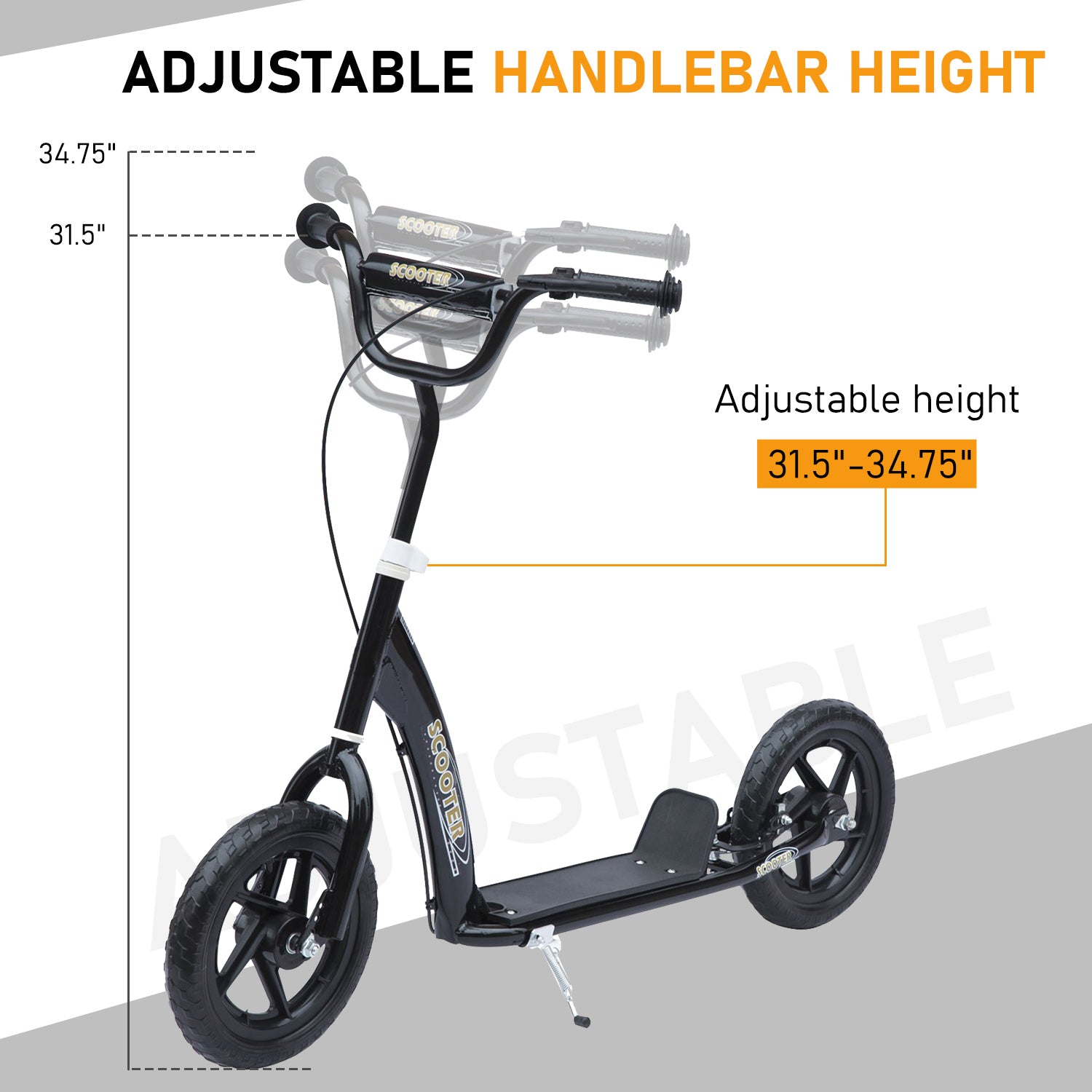 HOMCOM Street Cruiser: Kids Scooter Street Bike with 12" Tire for Ages 5+, Ride-On Toy, Black Finish 