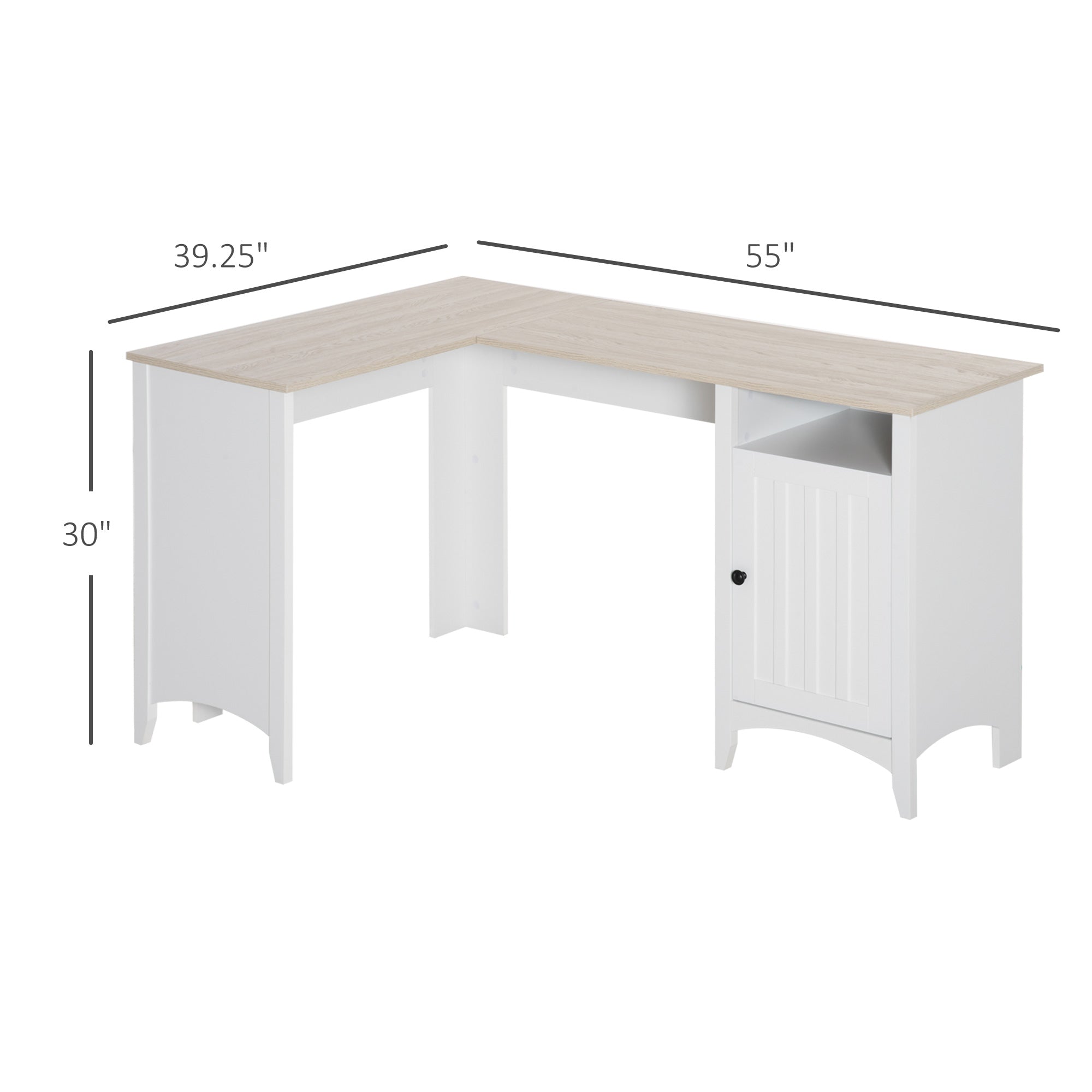 HOMCOM L-Shaped Desk for Home Office Spacious Corner Computer Desk with Shelf & Cabinet Modern Workstation in Natural Wood & White 