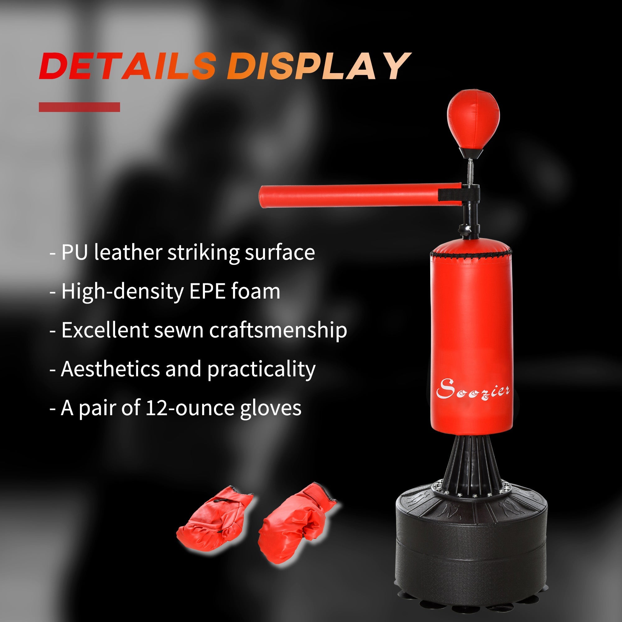 Soozier Freestanding Boxing Punch Bag Stand with Rotating Flexible Arm, Speed Ball, Waterable & Sandable Base 