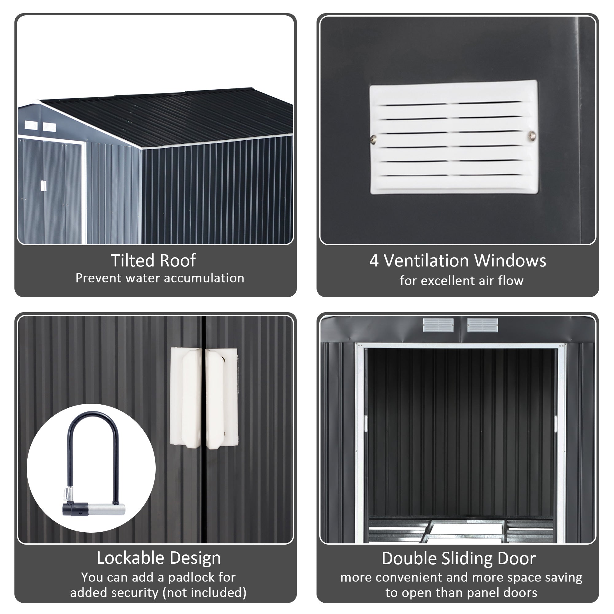 Outsunny Spacious Garden Shed 11.2ft x 12.5ft with 4 Vent Slots, Double Doors, Durable Storage - Grey 
