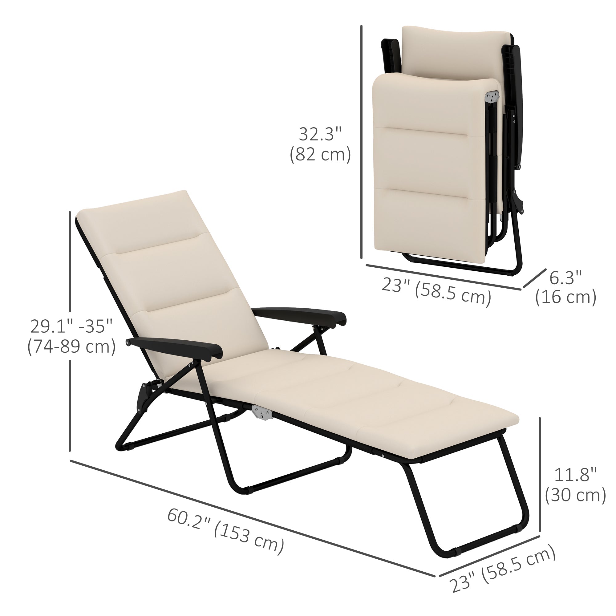 Outsunny Foldable Lounge Chair, Reclining Patio Sun Lounger with 6-Position Adjustable Back, Beige 