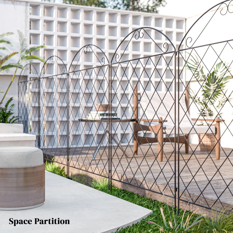 Outdoor Metal Garden Fence Panels, Border Edging for Yard, Patio, 4 Pack, Curved Scrollworks