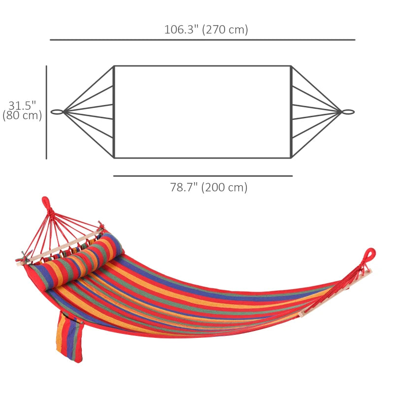 Cotton Hammock Portable Soft Swing Sleeping w/ Headrest & Side Pocket Deluxe Swing Chair for Beach, Yard, Bedroom, Patio, Porch, Indoor, Outdoor, Rainbow Stripes